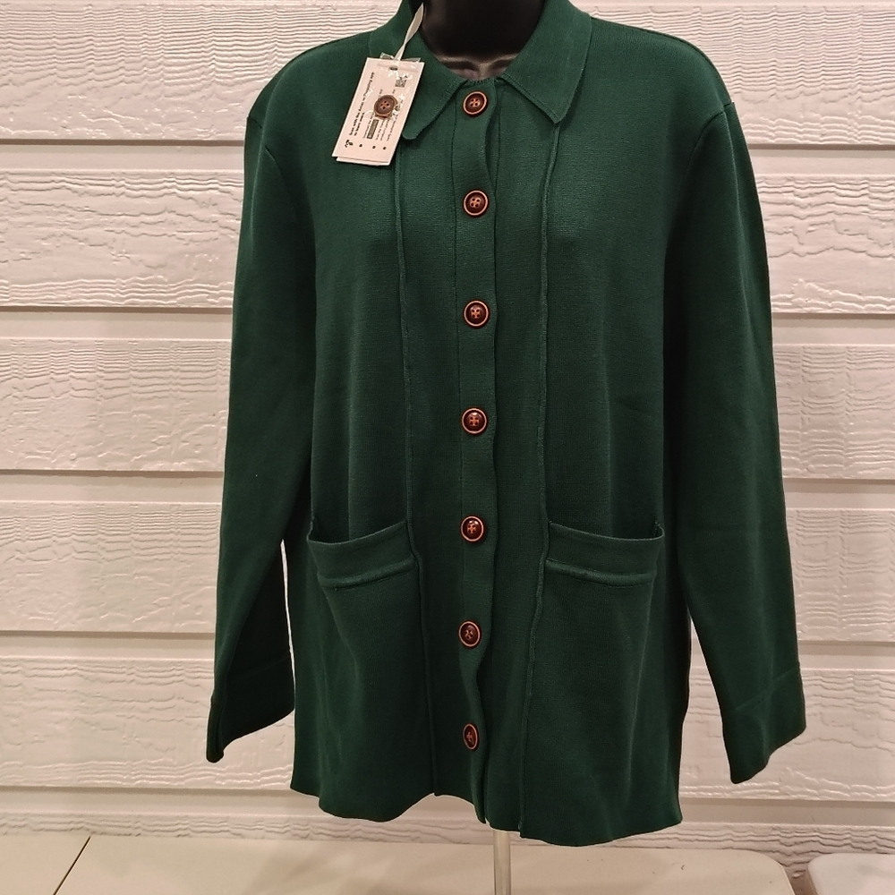 Women's Casual Green Cardigan Med. Grannycore Old Money Academia Preppy 90s Y2k